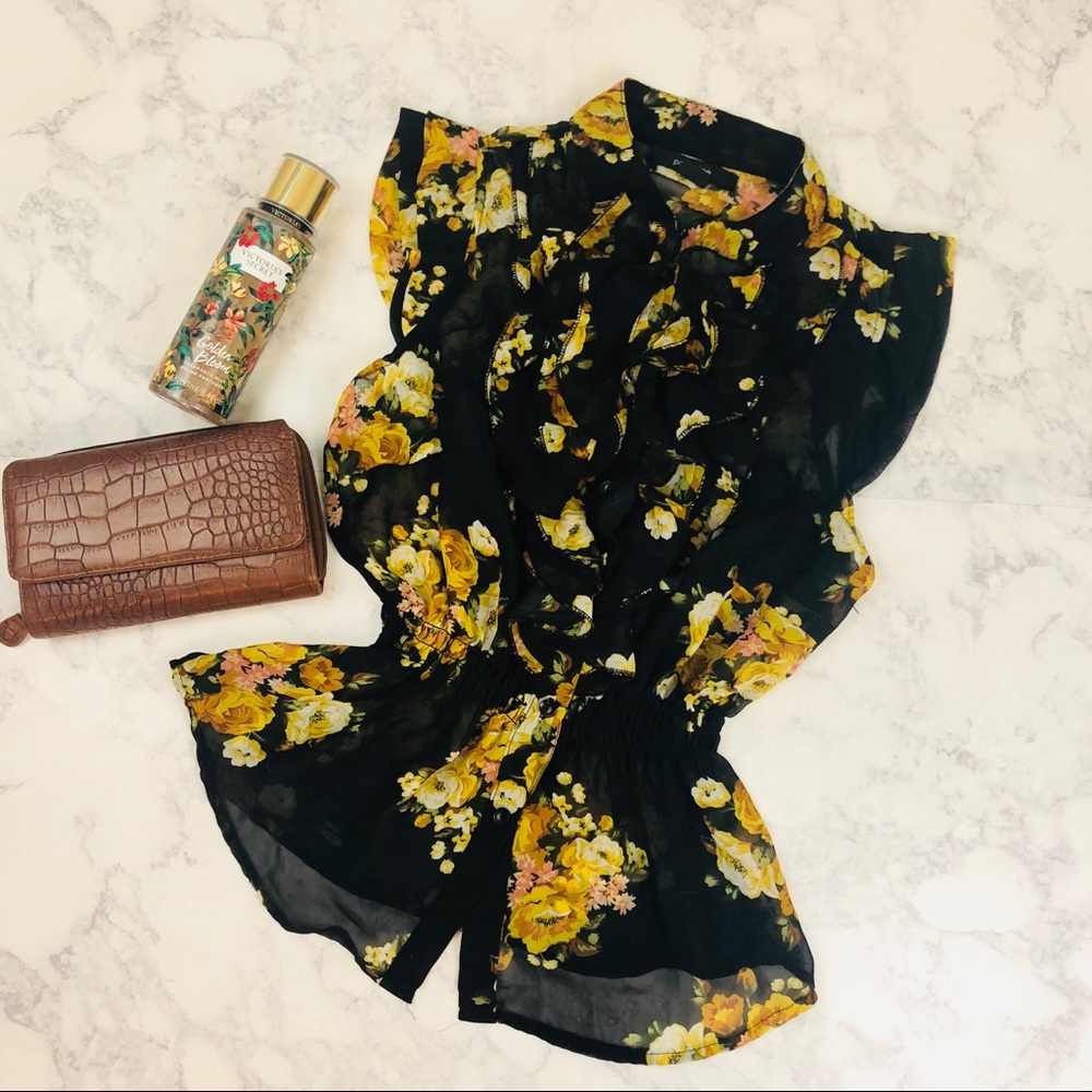 Floral chiffon blouse with elastic waist